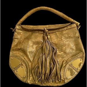 VIETA Gold Crocodile bag with gold metal trimmings & two tassels. Very roomy👌💝